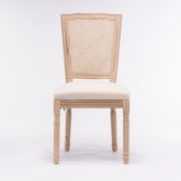 Bellemave® French Style Solid Wood Frame Linen Fabric Square Rattan Back Dining Chair,Set of 2 - Bellemave